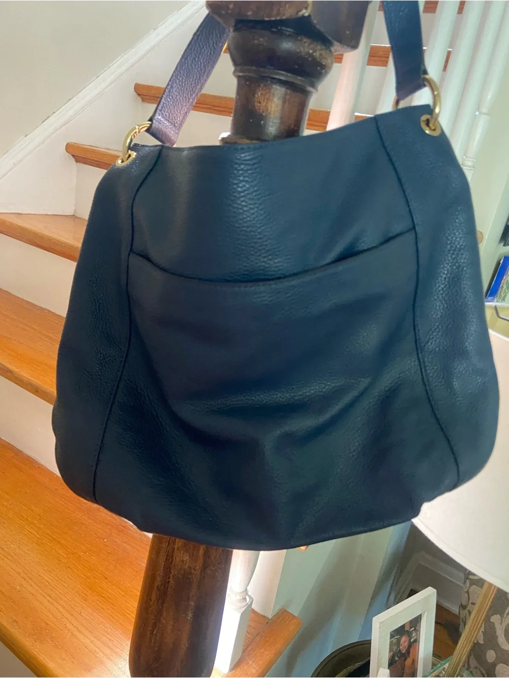 Michael Kors Dark Blue Pebbled Leather Hobo with Tassel and Gold Hardware